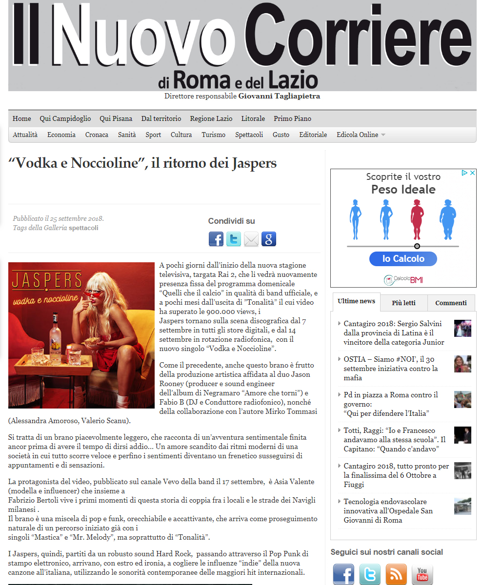 I Jaspers sul Nuovo Corriere di Roma del 25-09-2018